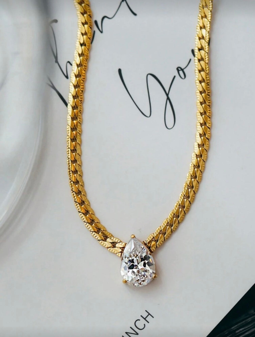 CZ Teardrop Herringbone Necklace