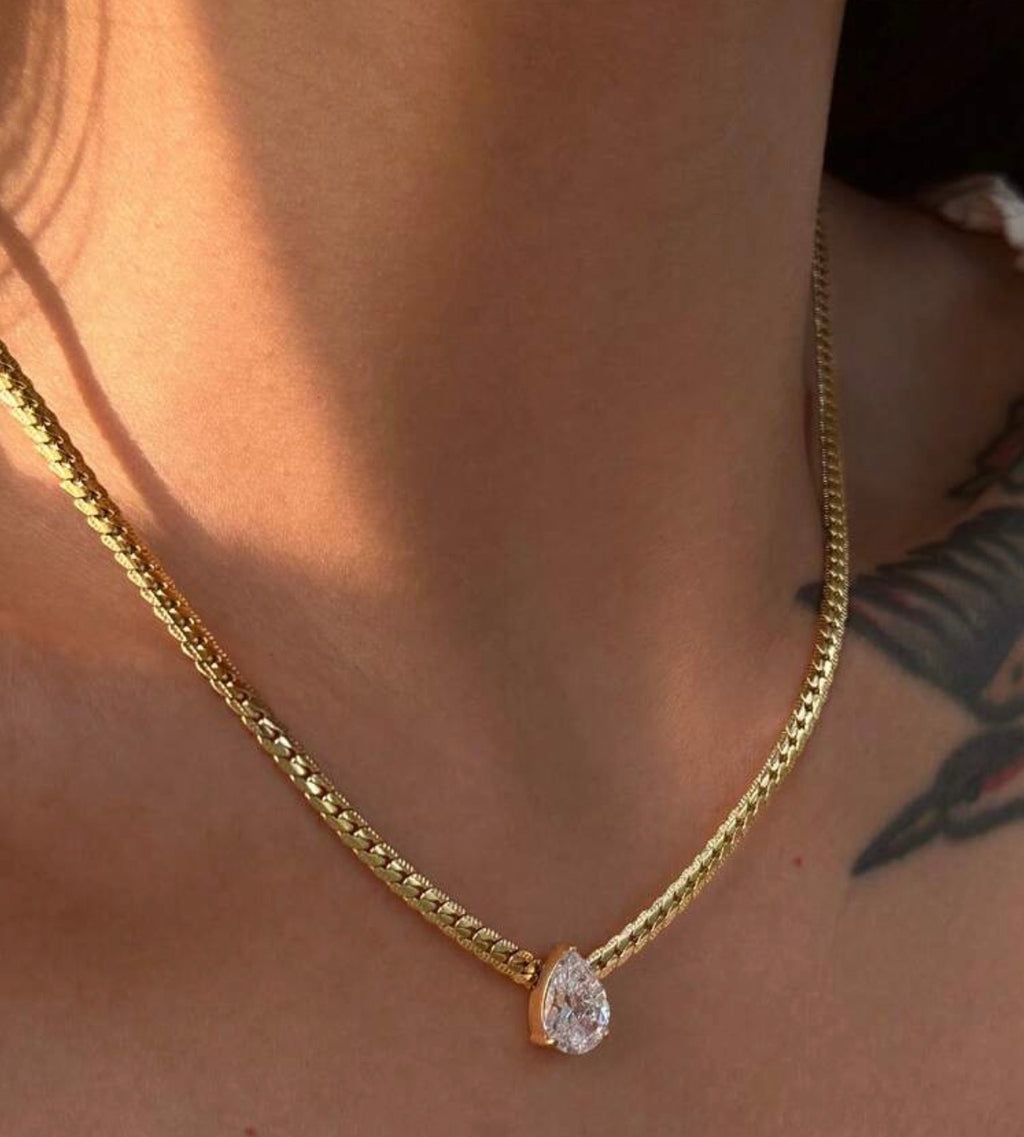 CZ Teardrop Herringbone Necklace
